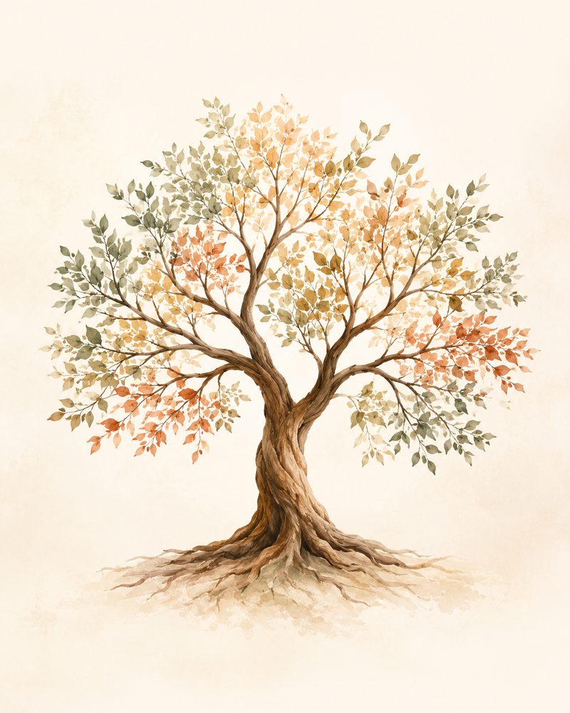 Illustration d un arbre de vie aux tons terre
